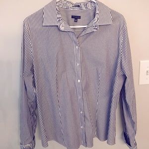 No iron Talbots shirt white with black stripes